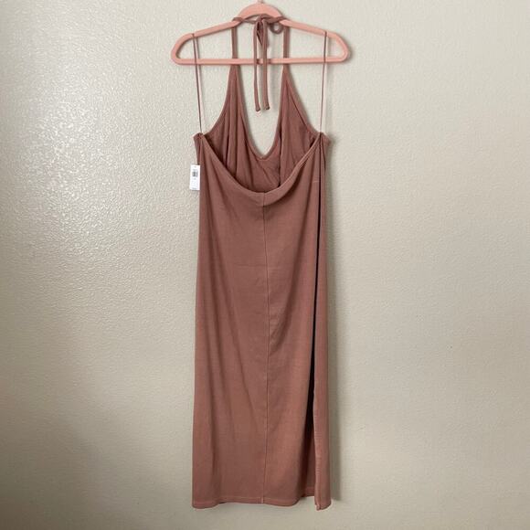 Old Navy Dress Womens 2X Tan Midi Ribbed Knit Halter Side Slit Stretchy Athletic - Picture 9 of 13